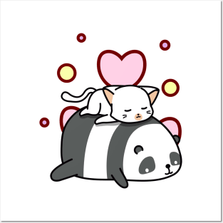 Cute Panda Sweet Sleep with Kitty Posters and Art